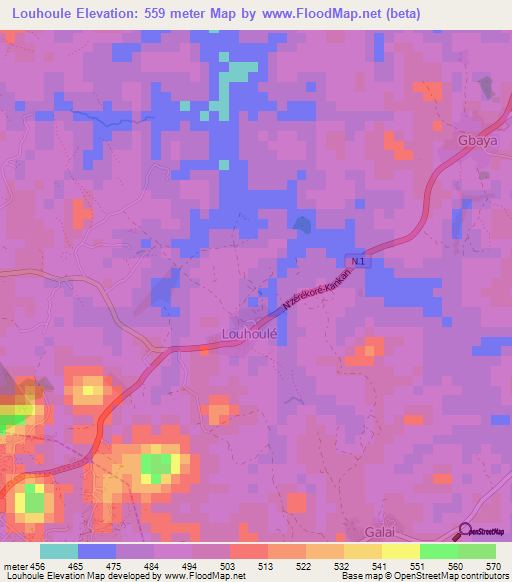 Louhoule,Guinea Elevation Map