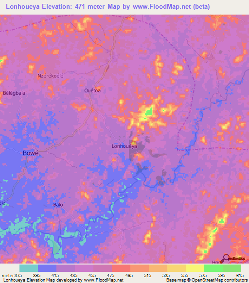 Lonhoueya,Guinea Elevation Map