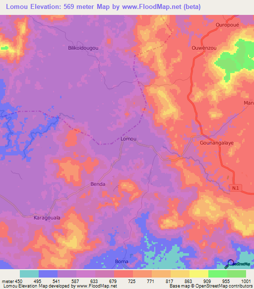 Lomou,Guinea Elevation Map