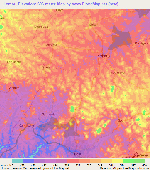 Lomou,Guinea Elevation Map