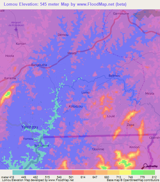 Lomou,Guinea Elevation Map