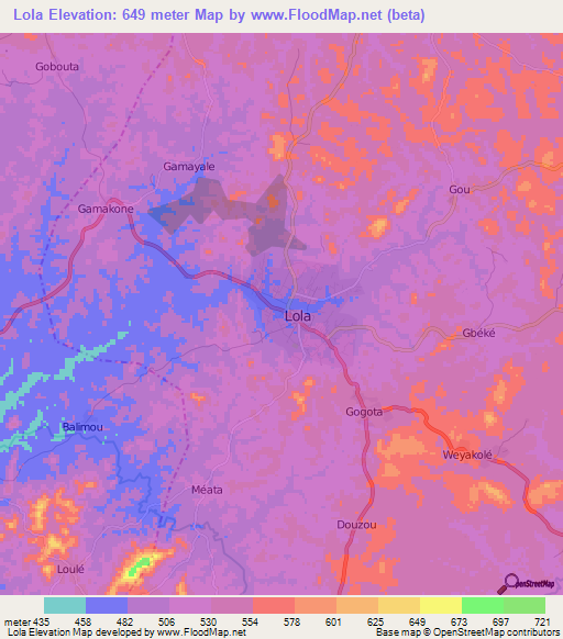 Lola,Guinea Elevation Map