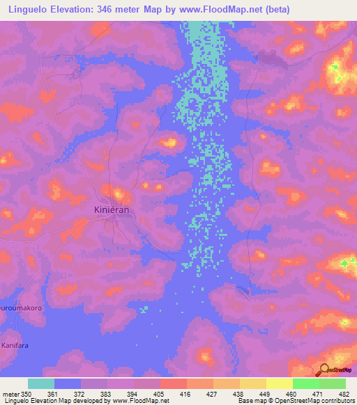 Linguelo,Guinea Elevation Map