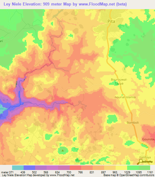 Ley Niele,Guinea Elevation Map