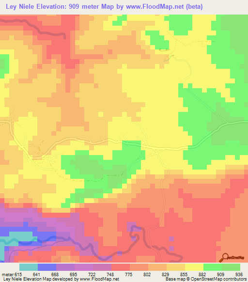 Ley Niele,Guinea Elevation Map