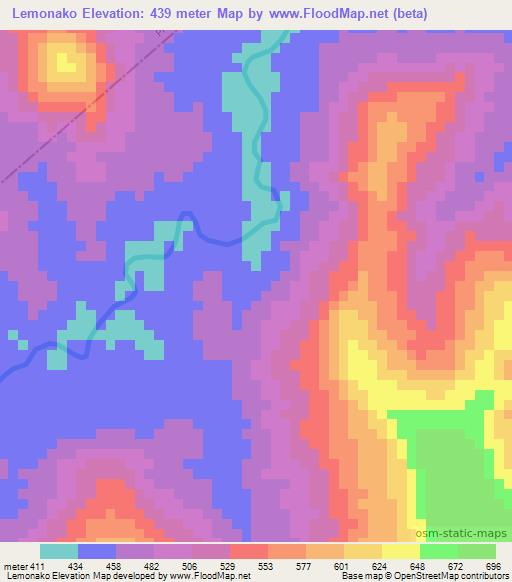 Lemonako,Guinea Elevation Map