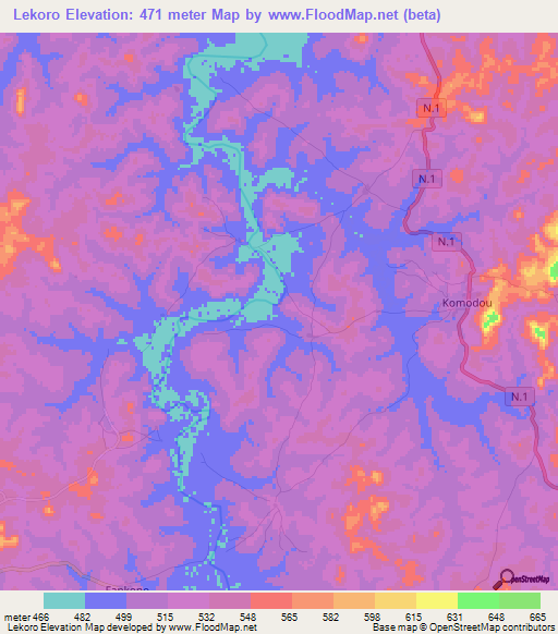 Lekoro,Guinea Elevation Map