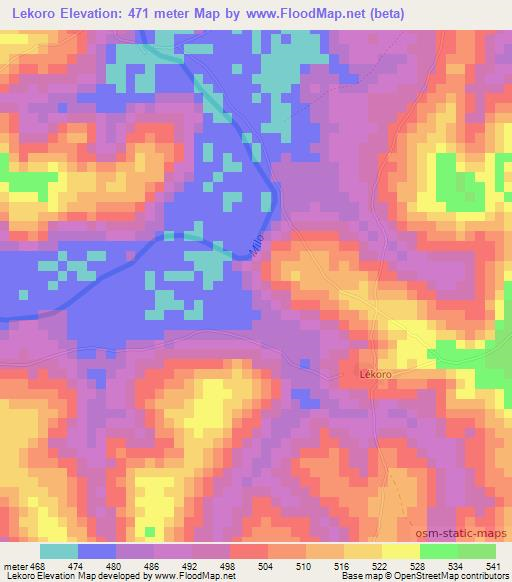 Lekoro,Guinea Elevation Map