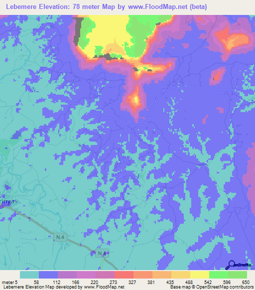 Lebemere,Guinea Elevation Map