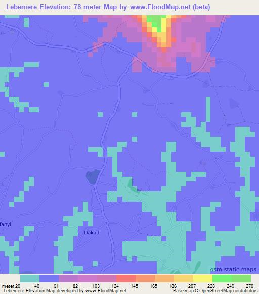 Lebemere,Guinea Elevation Map