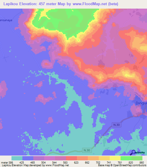 Lapikou,Guinea Elevation Map