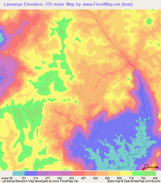 Lansanya,Guinea Elevation Map