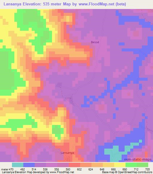 Lansanya,Guinea Elevation Map