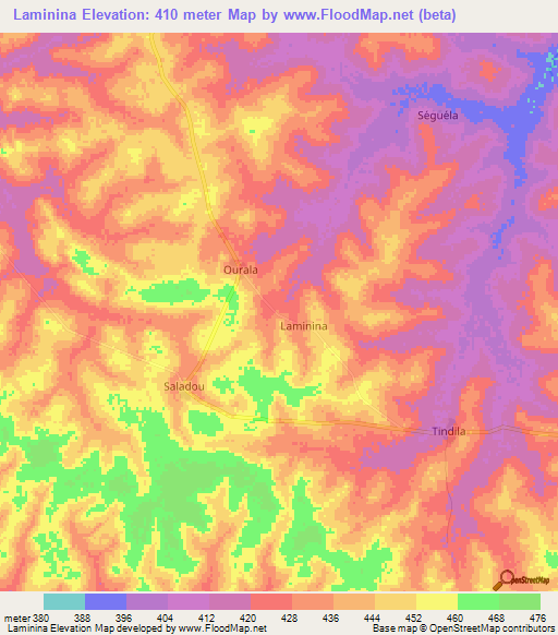 Laminina,Guinea Elevation Map