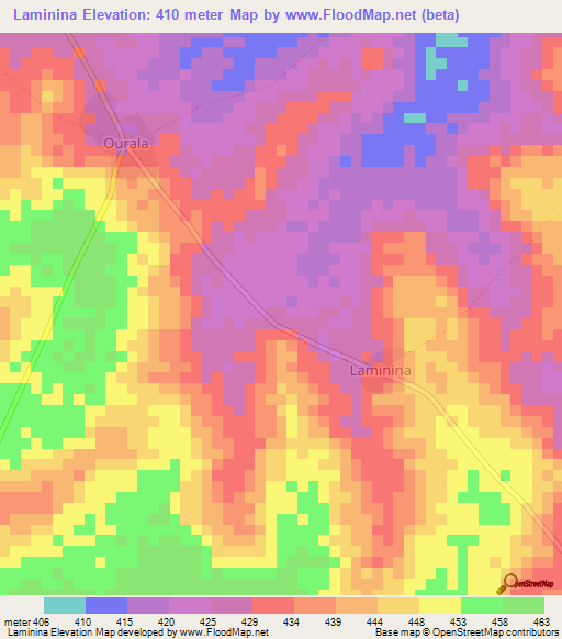 Laminina,Guinea Elevation Map