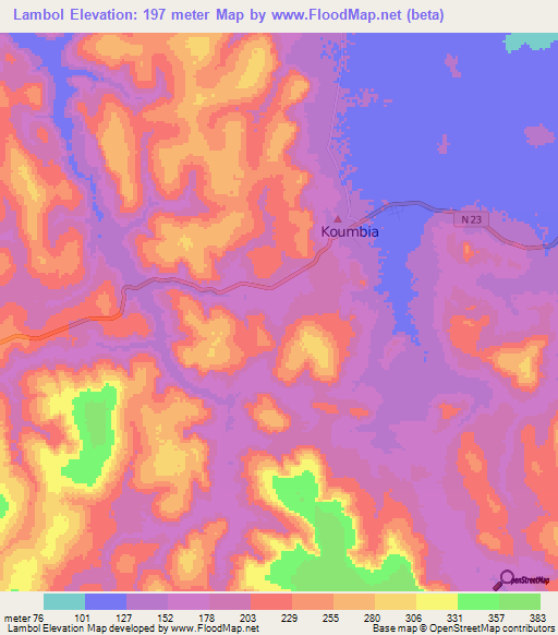 Lambol,Guinea Elevation Map