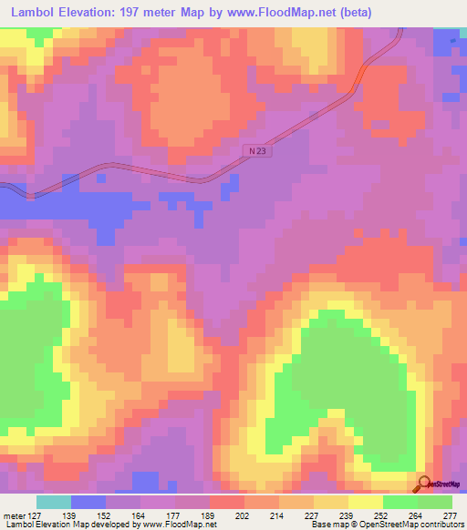 Lambol,Guinea Elevation Map