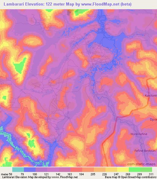 Lambarari,Guinea Elevation Map