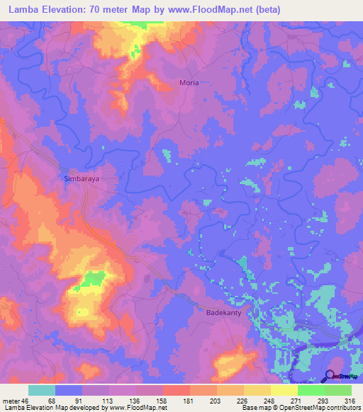 Lamba,Guinea Elevation Map