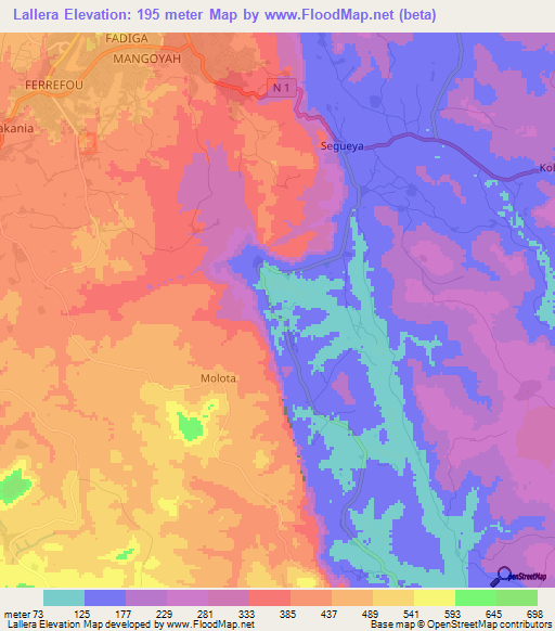 Lallera,Guinea Elevation Map