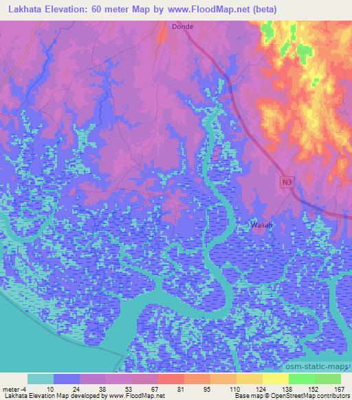 Lakhata,Guinea Elevation Map