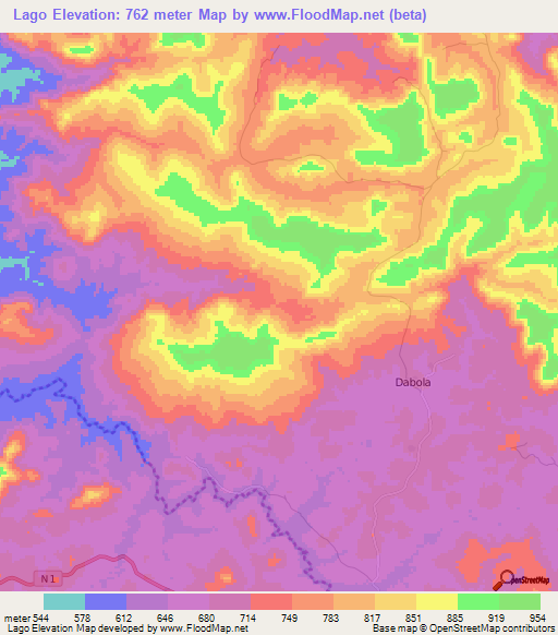 Lago,Guinea Elevation Map