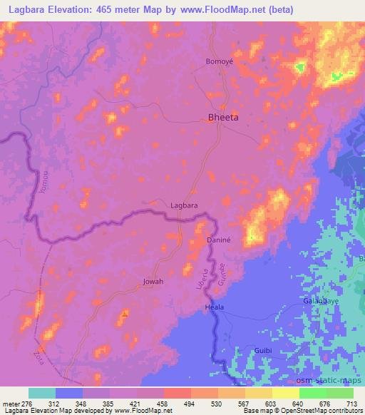 Lagbara,Guinea Elevation Map