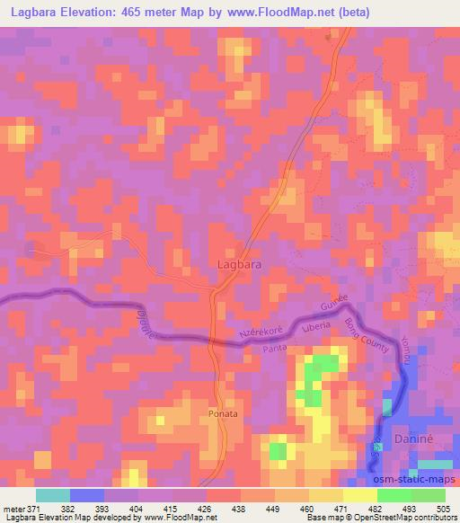 Lagbara,Guinea Elevation Map