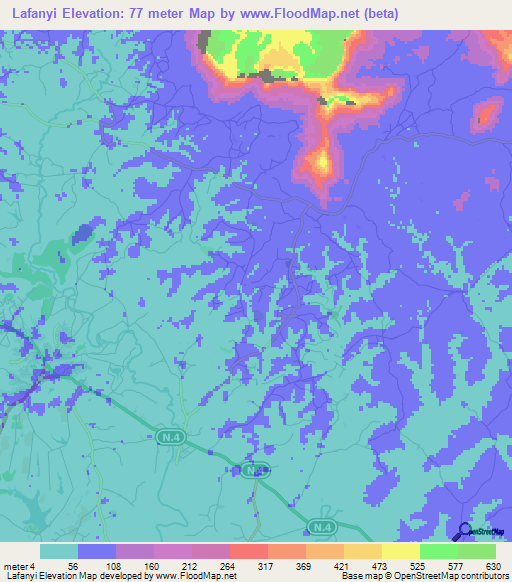 Lafanyi,Guinea Elevation Map