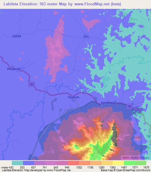 Labileta,Guinea Elevation Map