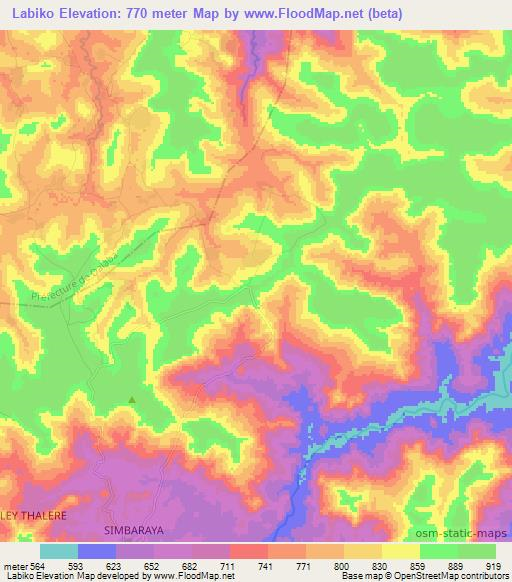 Labiko,Guinea Elevation Map