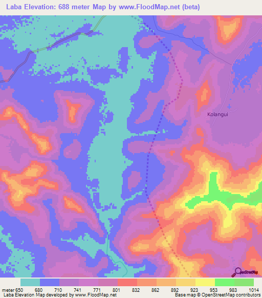 Laba,Guinea Elevation Map