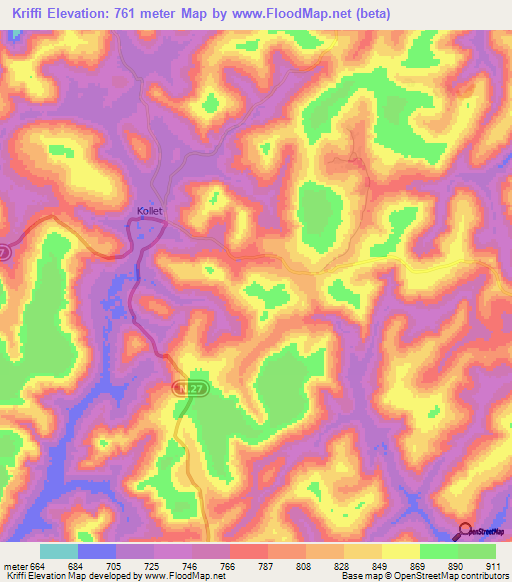 Kriffi,Guinea Elevation Map