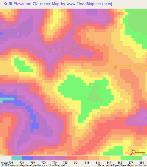 Kriffi,Guinea Elevation Map