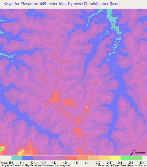 Koyanba,Guinea Elevation Map