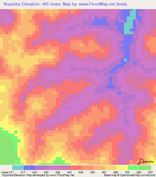 Koyanba,Guinea Elevation Map