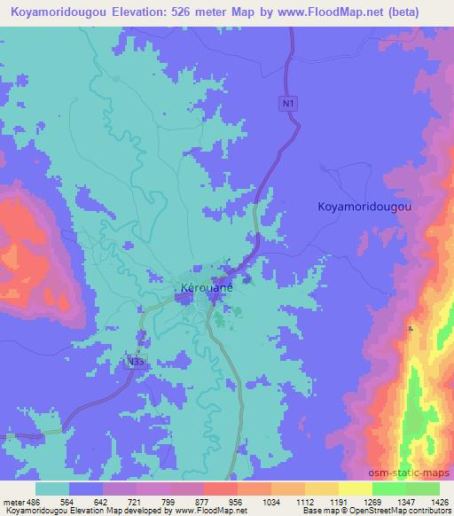 Koyamoridougou,Guinea Elevation Map