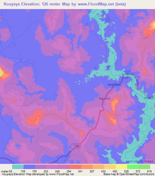 Kouyeya,Guinea Elevation Map