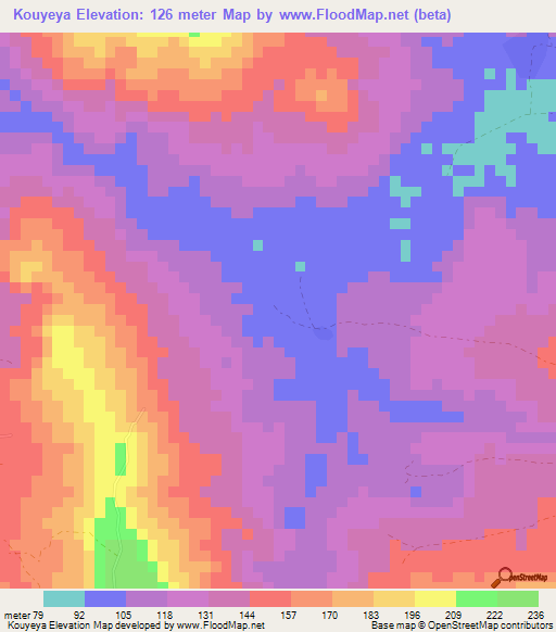 Kouyeya,Guinea Elevation Map