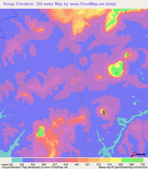 Kouye,Guinea Elevation Map