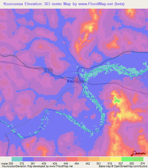 Kouroussa,Guinea Elevation Map