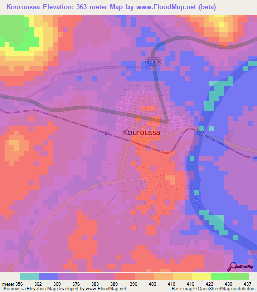 Kouroussa,Guinea Elevation Map