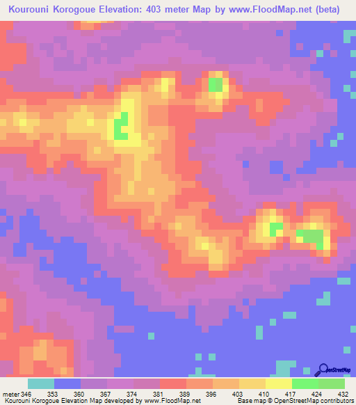 Kourouni Korogoue,Guinea Elevation Map