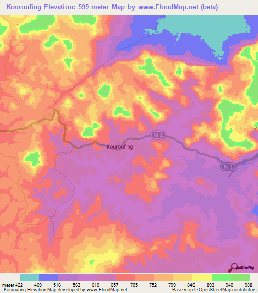 Kouroufing,Guinea Elevation Map