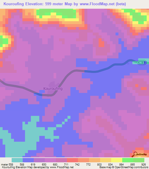 Kouroufing,Guinea Elevation Map