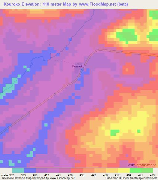 Kouroko,Guinea Elevation Map