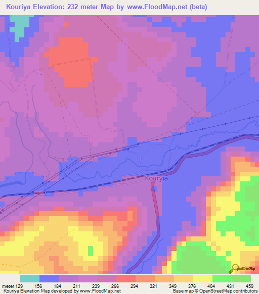 Kouriya,Guinea Elevation Map