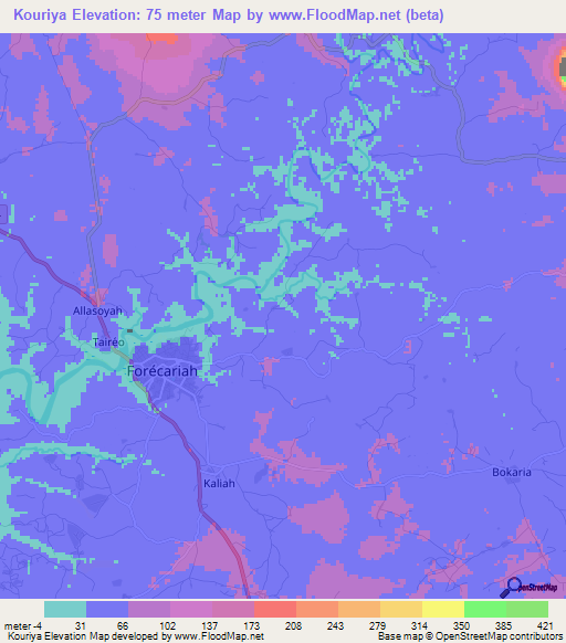 Kouriya,Guinea Elevation Map