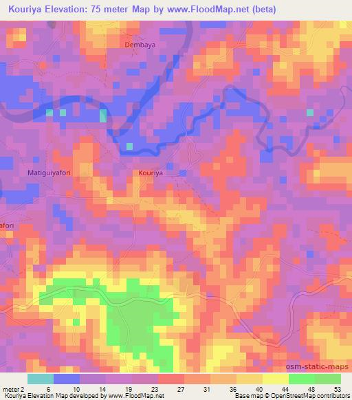 Kouriya,Guinea Elevation Map