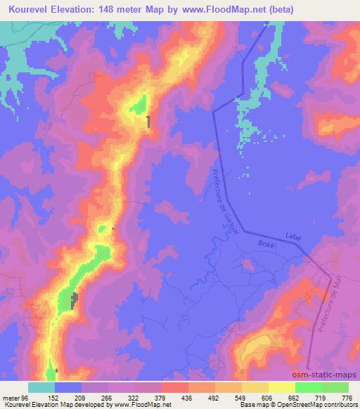 Kourevel,Guinea Elevation Map